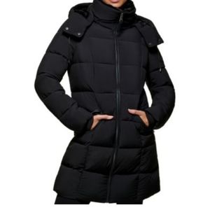 DKNY Petite Faux-Leather-Trim Hooded Puffer Coat - New